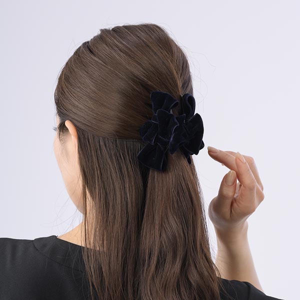 かいかい】 Complex Biz ベルベットリボンヘアクリップブラック かい