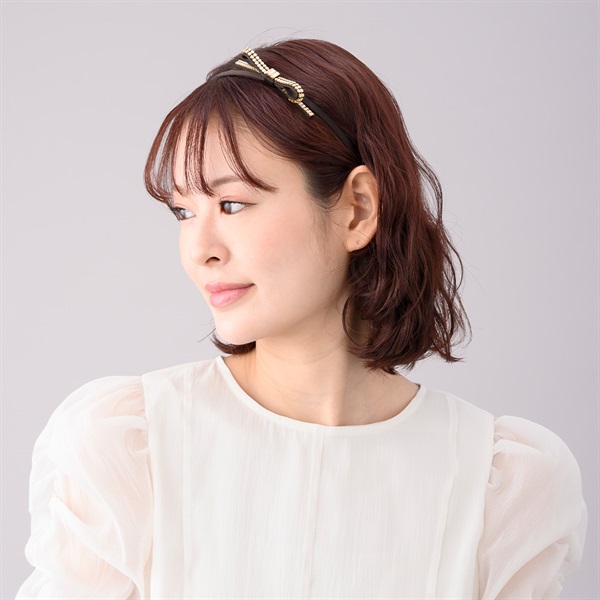 Complex Biz メッシュリボンヘアバンド クリスタルメッシュパヴェリボン ヘアバンド(ベージュ) | ヘアバンド