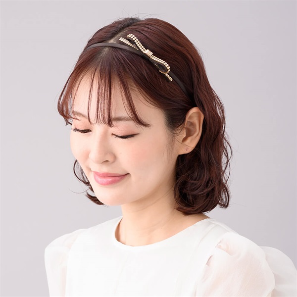 クリスタルメッシュパヴェリボン ヘアバンド(ベージュ) | ヘアバンド