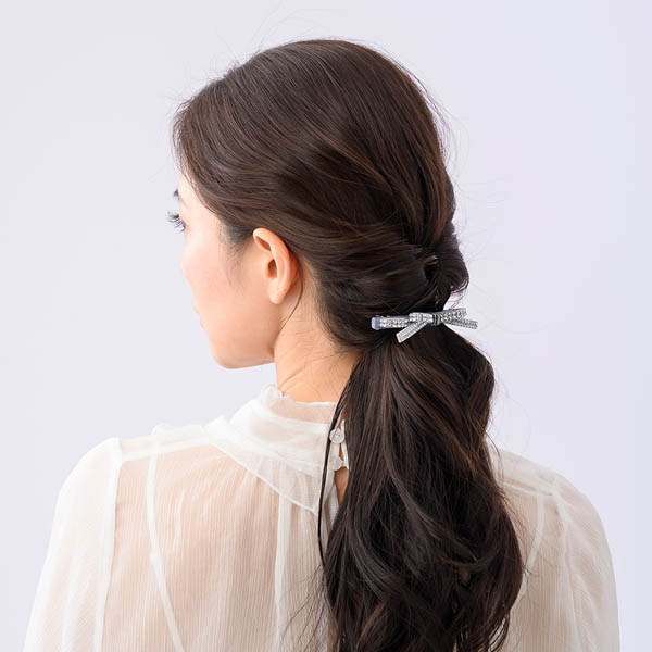 クリスタルメッシュパヴェ スリムバレッタ(アイスブルー) | バレッタ